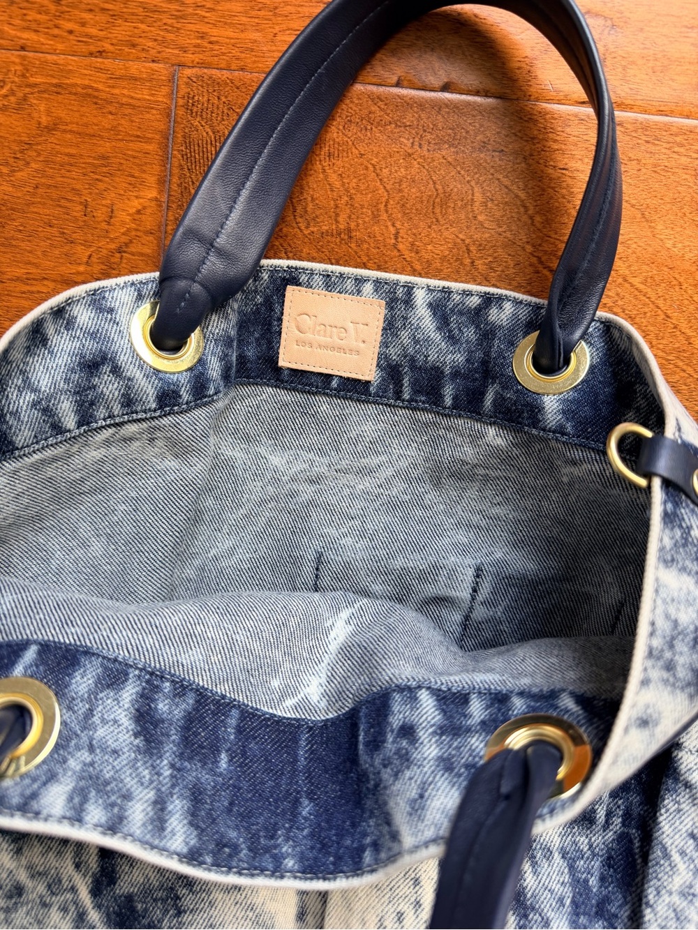 Clare V. Navy Tie-Handle Bucket Bag in Denim Wash - Picture 3 of 8